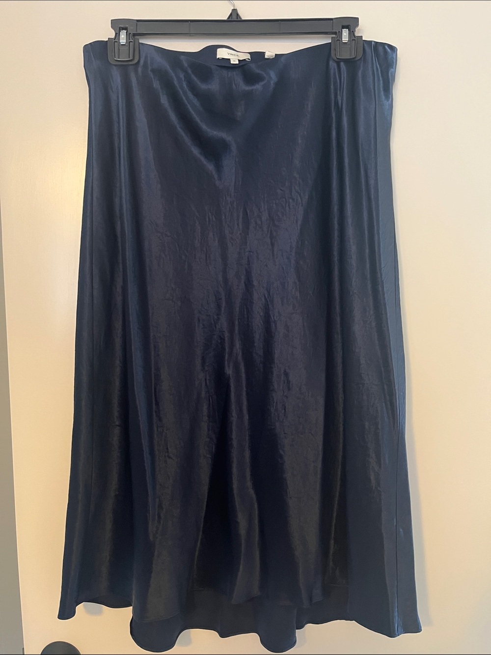 Vince Navy Satin A-Line Skirt